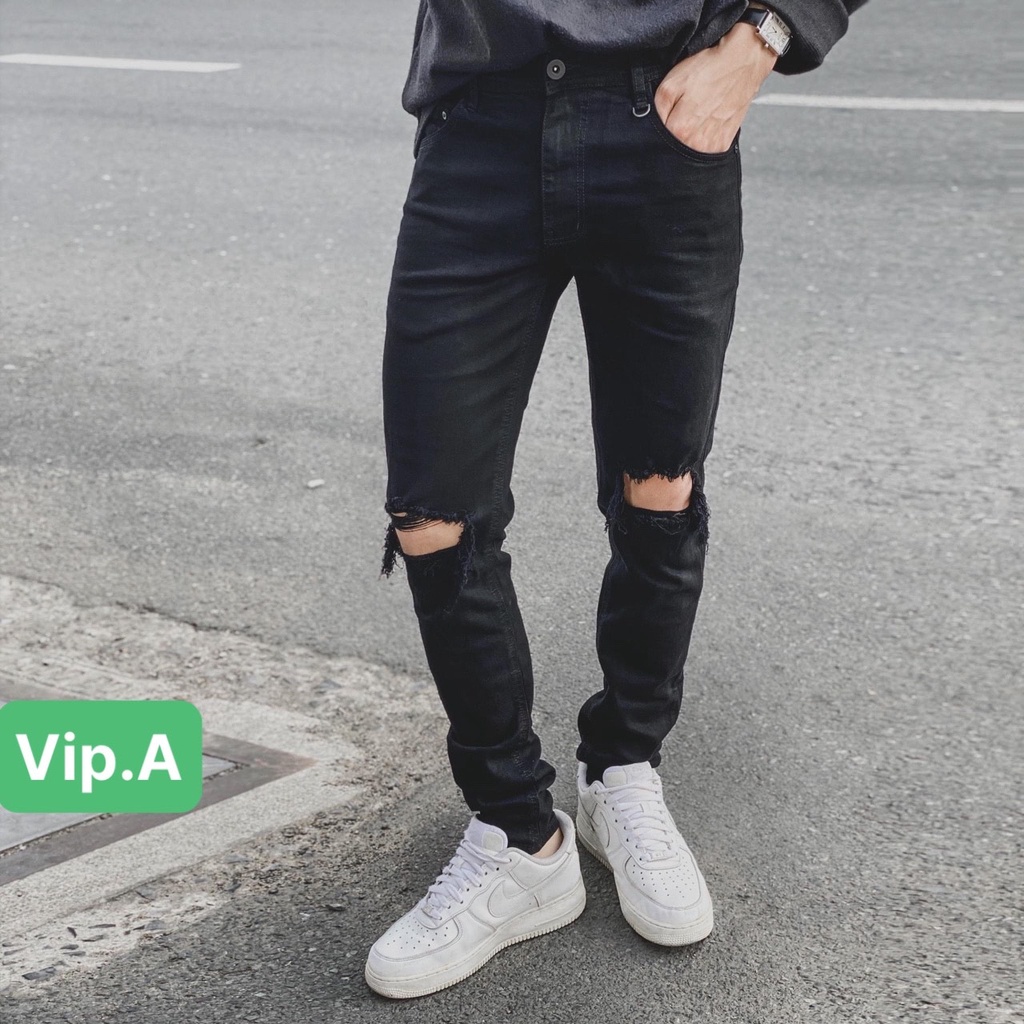 Quần Skinny Jean Nam Rách Gối Quần Bò Nam Đẹp