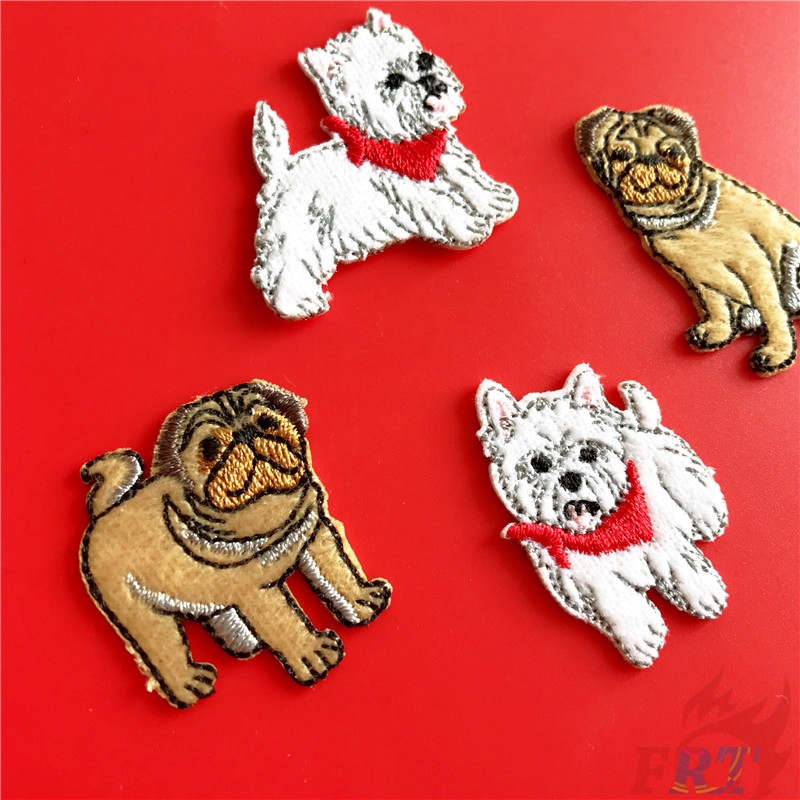 ☸ Pets &amp; Animals：Pomeranian &amp; Pug Are Best Friends！ Iron-on Patch ☸ 1Pc/2Pcs Diy Sew on Iron on Badges Patches