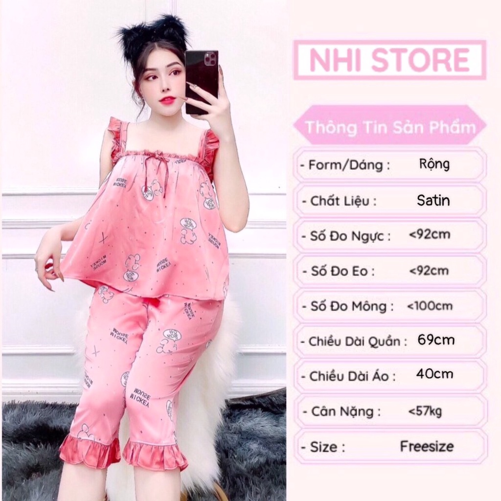[FREESHIP 50K]Bộ Mặc Nhà Nhistore -Bộ Lửng Áo 2 Dây Bèo Cánh Tiên Họa Tiết Hoạt Hình dễ Thương Freesize Dưới 57kg