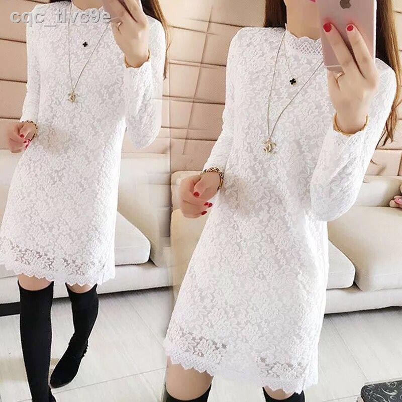Autumn and winter large size high neck long-sleeved lace shirt plus velvet padded top Mid-length bottoming women s dress | BigBuy360 - bigbuy360.vn