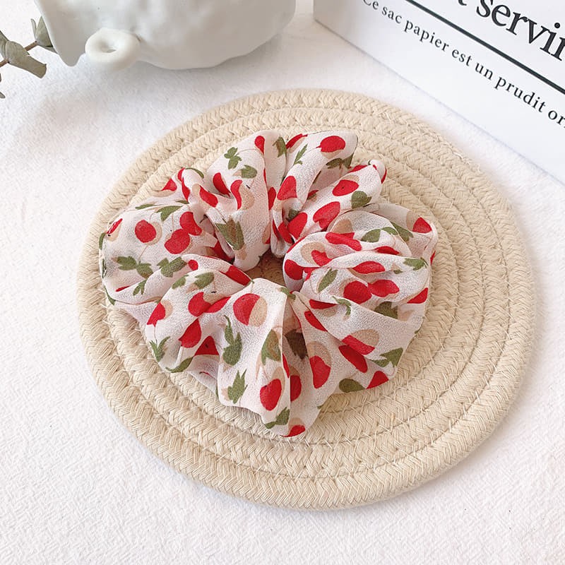 Dây buộc tóc vải scrunchies vải voan họa tiết trái táo