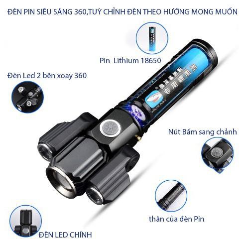 Đèn Pin Cầm Tay 3 Pha Siêu Sáng Xoay 360 Độ Tiện Dụng