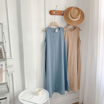 Váy sát nách cổ tròn dáng dài chất vintage mịn mỏng siêu mát