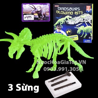 BỘ ĐỒ CHƠI KHẢO CỔ ĐÀO HÓA THẠCH 1 CON KHỦNG LONG 3 SỪNG SIZE L 25CM CÓ DẠ QUANG