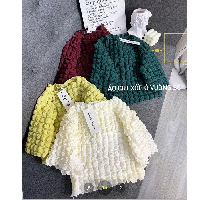 Áo croptop xốp ô vuông nữ, croptop ôm body tay ngắn mềm mại co giãn nhẹ 4 chiều phong cách năng động