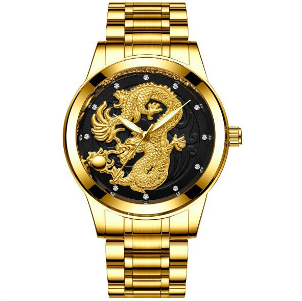 Đồng hồ nam đẹp dây thép đúc FNGEEN khảm rồng 3D sang trọng - Dây Kim Loại 4 màu