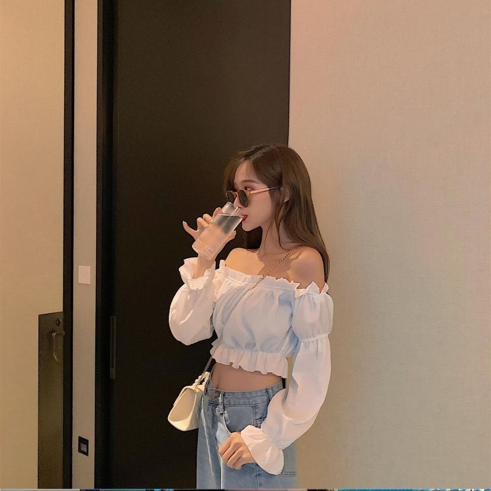 Áo Thun Tay Phồng Trễ Vai Lưng Cao Thời Trang Dành Cho Nữ