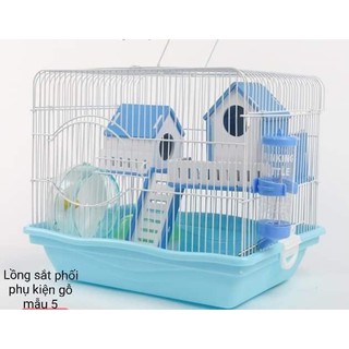 lồng hamter sắt phối phụ kiện gỗ