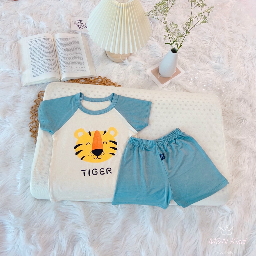 Bộ Cộc Tay THUN LẠNH MINKY MOM áo giáp năng in hình quần trơn cho bé
