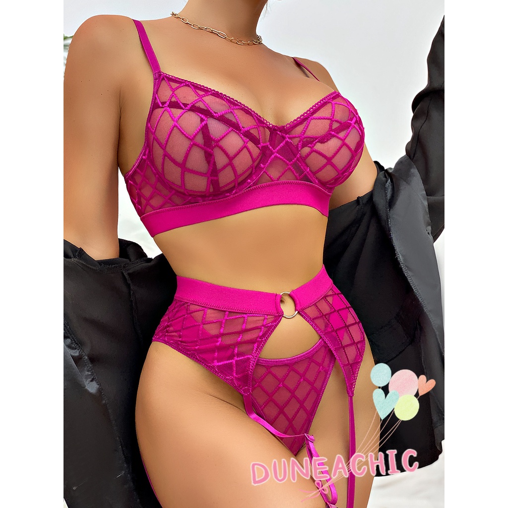 DUNEA Bộ đồ nữ gồm áo ngực và quần lót dạng lưới gợi cảm thời trang