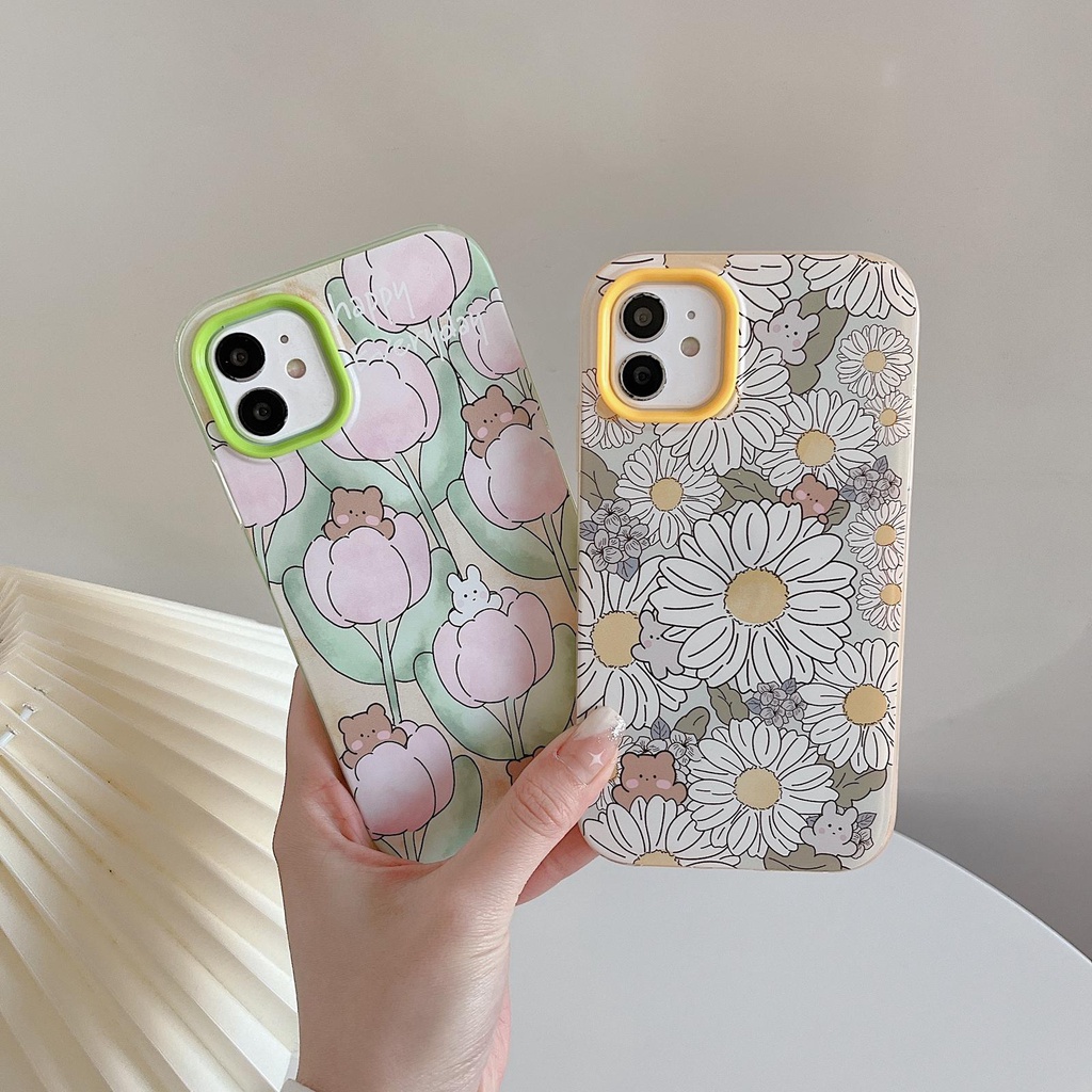Ốp Điện Thoại Tpu Silicon Dày Mềm Chống Sốc Hình Hoa Cúc 3 Trong 1 Cho iPhone 13 12 11 Pro Max XR 8 7 Plus
