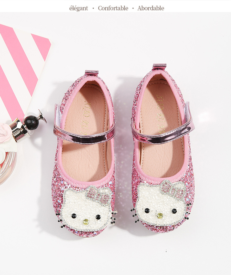 Hellokitty Giày Búp Bê Đế Bằng Đính Đá Hình Hello Kitty Xinh Xắn Cho Bé Gái