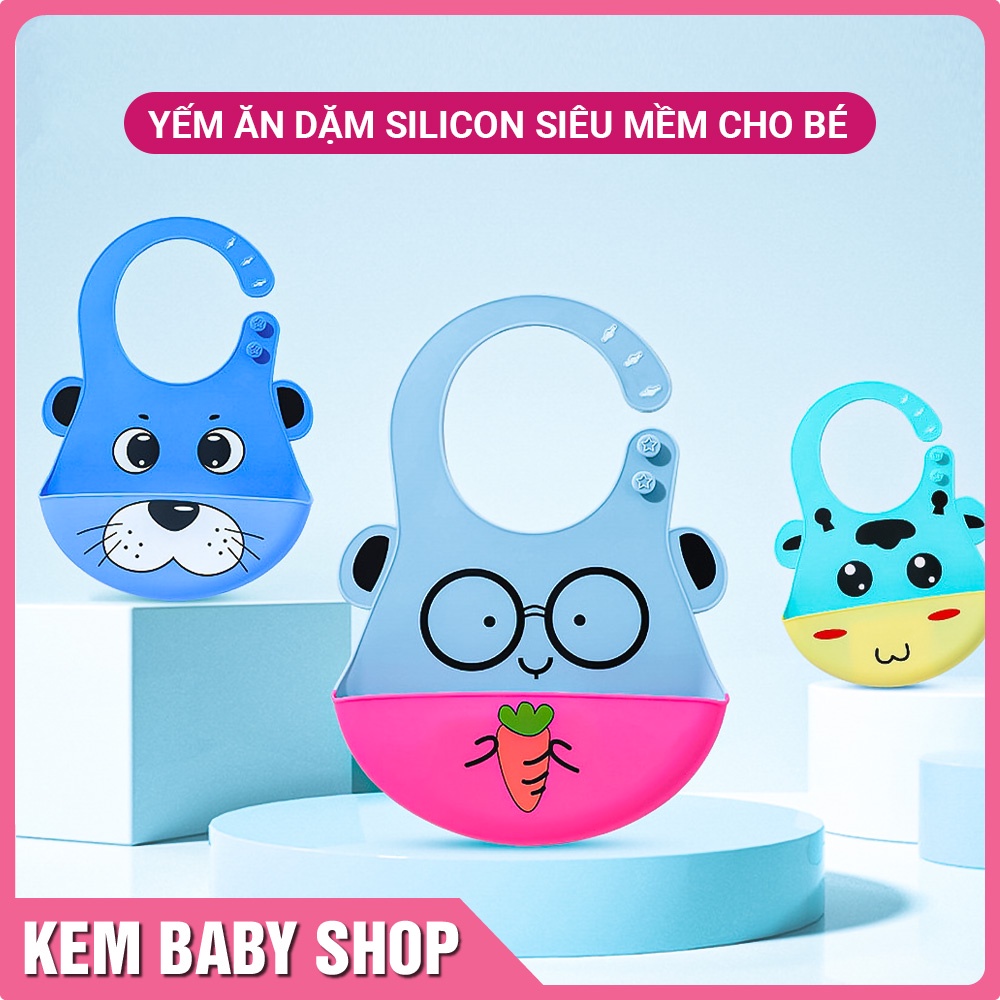 Yếm ăn dặm silicon có máng chống thấm cho bé nhiều màu