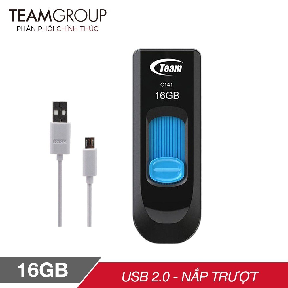 USB 2.0 Team Group INC C141 16GB tặng cáp micro tròn USB Romoss- Hãng phân phối chính thức