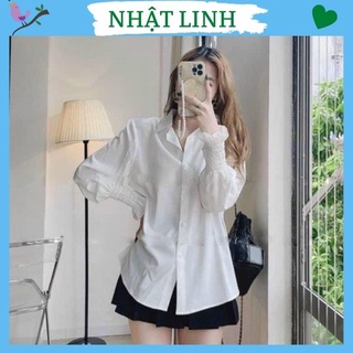 Áo sơ mi trắng nữ nhật linh áo sơ mi dài tay thiết kế tay bồng dáng basic dễ mặc - a615