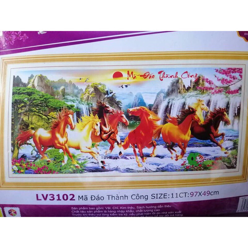 Tranh thêu chữ thập 3D Mã Đáo Thành Công LV3102 (97x49) chưa thêu