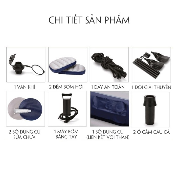 Thuyền hơi, xuồng hơi,  câu cá, dã ngoại cho 3 - 4 người dày dặn, đủ phụ kiện