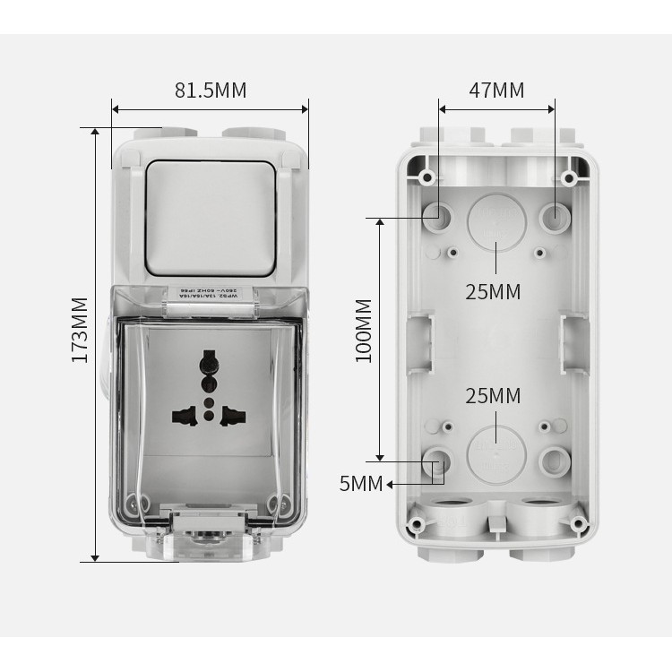 Bộ ổ cắm chống thấm nước có công tắc nguồn