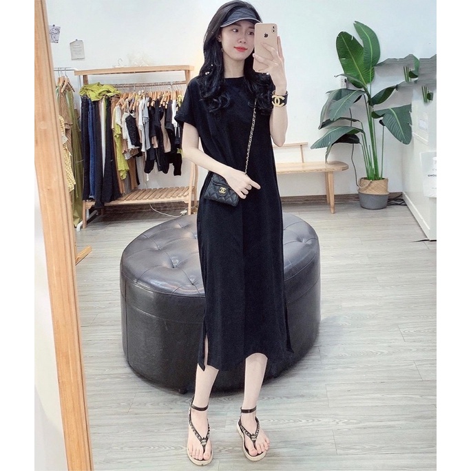 Váy maxi cotton suông trơn
