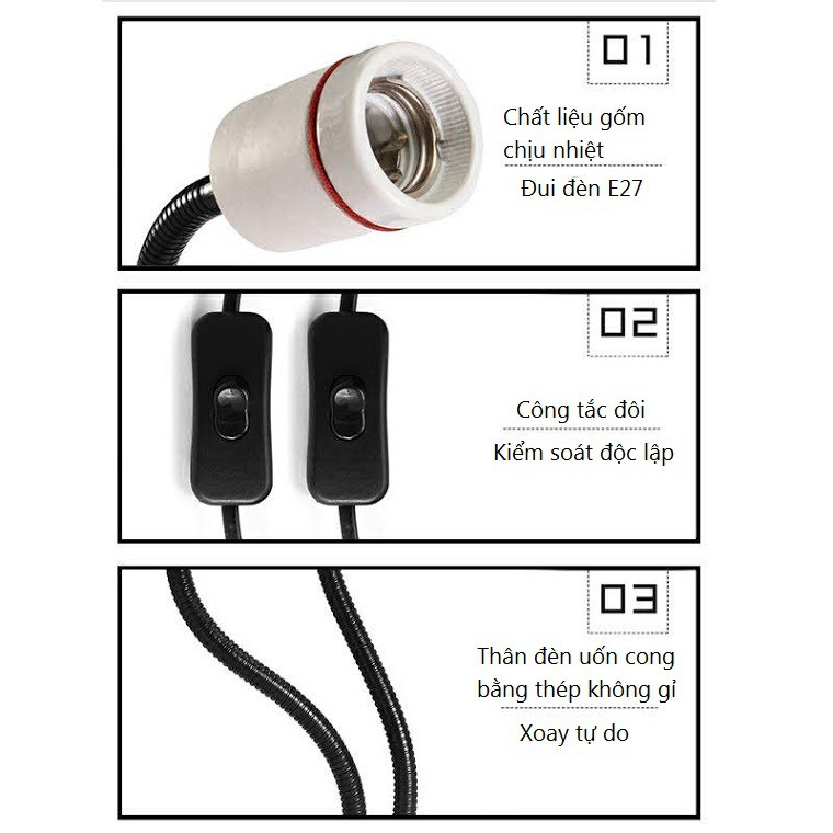 Kẹp giữ đèn sưởi gốm sứ cho bò sát 2 đầu