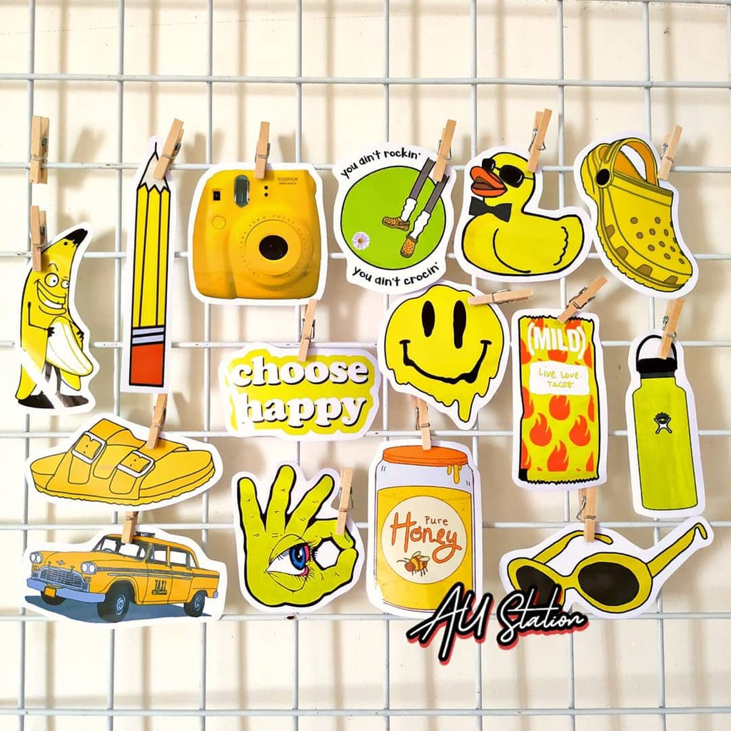 Stickers YELLOW nhựa PVC không thấm nước, dán nón bảo hiểm, laptop, điện thoại, Vali, xe