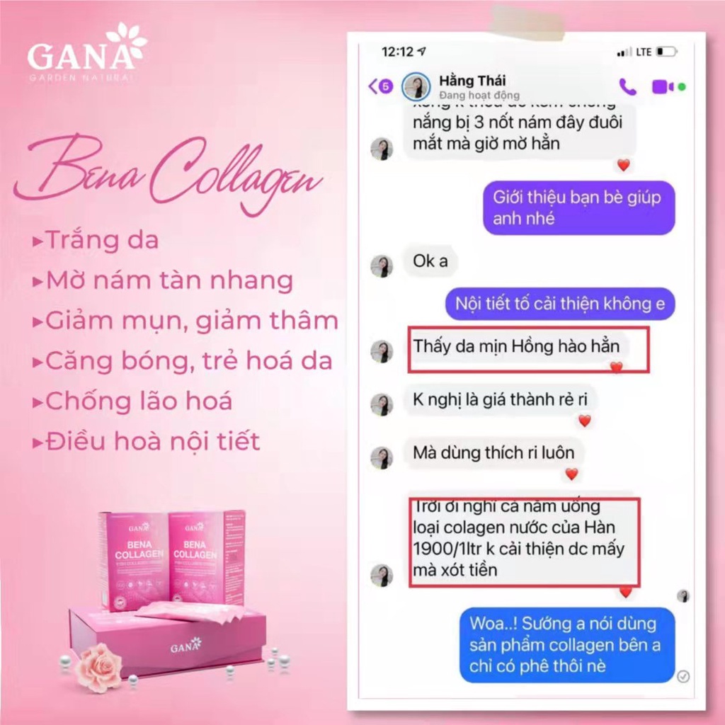 Bena collagen chính hãng giúp da trắng sáng căng bóng mịn màng