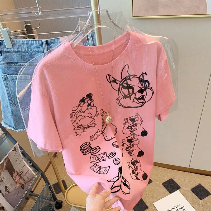 NRVP Áo thun cotton tay ngắn cổ tròn thời trang mùa hè phong cách Hàn Quốc cho nữ