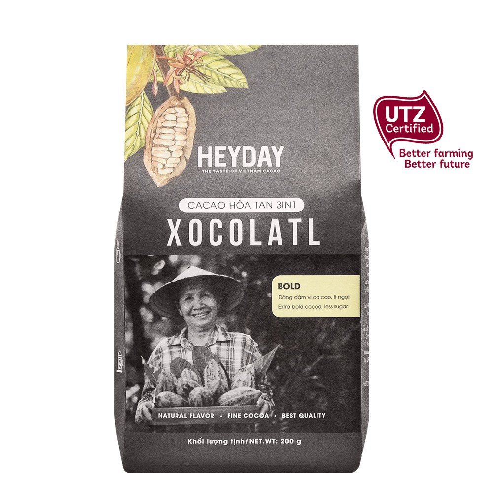 Bột cacao sữa gu đắng đậm HEYDAY Xocolatl Bold túi 200g