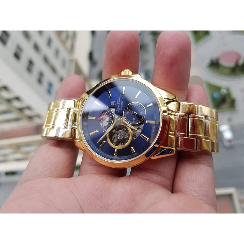 Đồng hồ nam dây kim loại mặt kính sapphire automatic Olym Pianus OP9908-88 OP9908-88.1AGK xanh lam