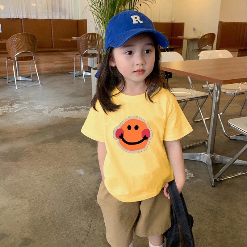 Áo Thun Cotton Nguyên Chất Tay Ngắn In Hình Mặt Cười Phong Cách Phương Tây Thời Trang Mới Dành Cho Bé Gái 2022