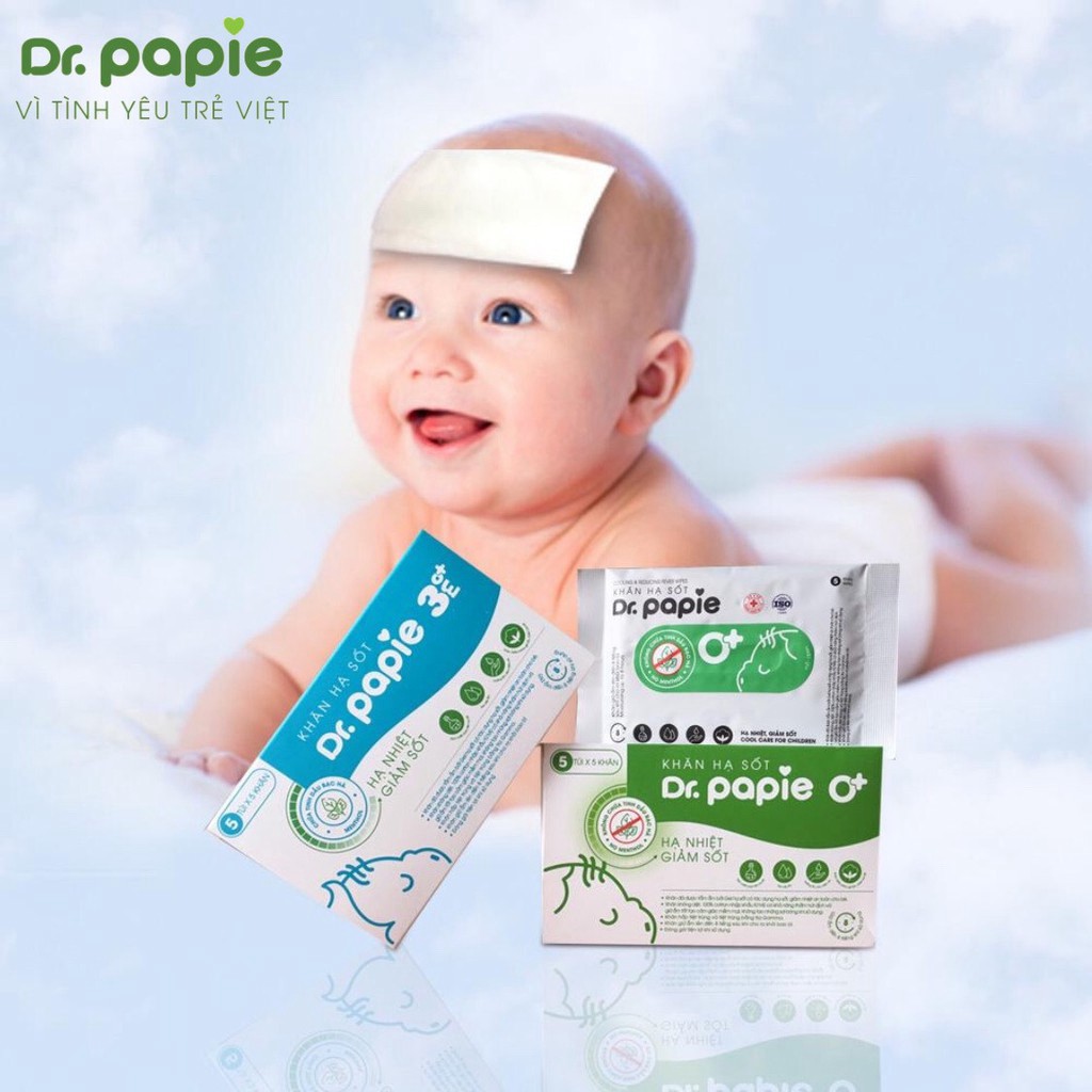 Khăn lau hạ sốt Dr Papie dành cho bé 0m+ và 3m+ hộp 25 tờ