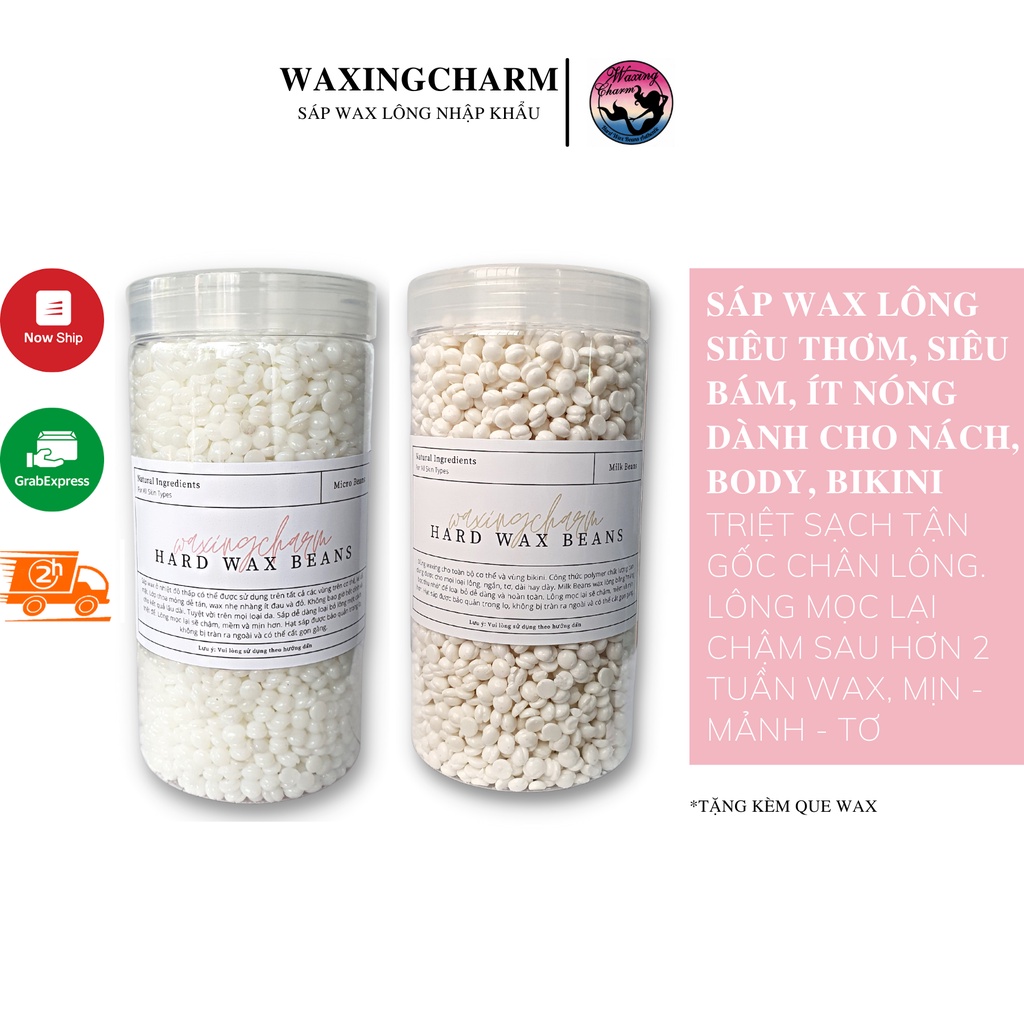 500gr Sáp Wax Lông Nóng Hard Wax Beans Nhiệt độ thấp Waxingcharm Dành Cho Mặt, Nách, Body, Bikini Tặng Que Wax