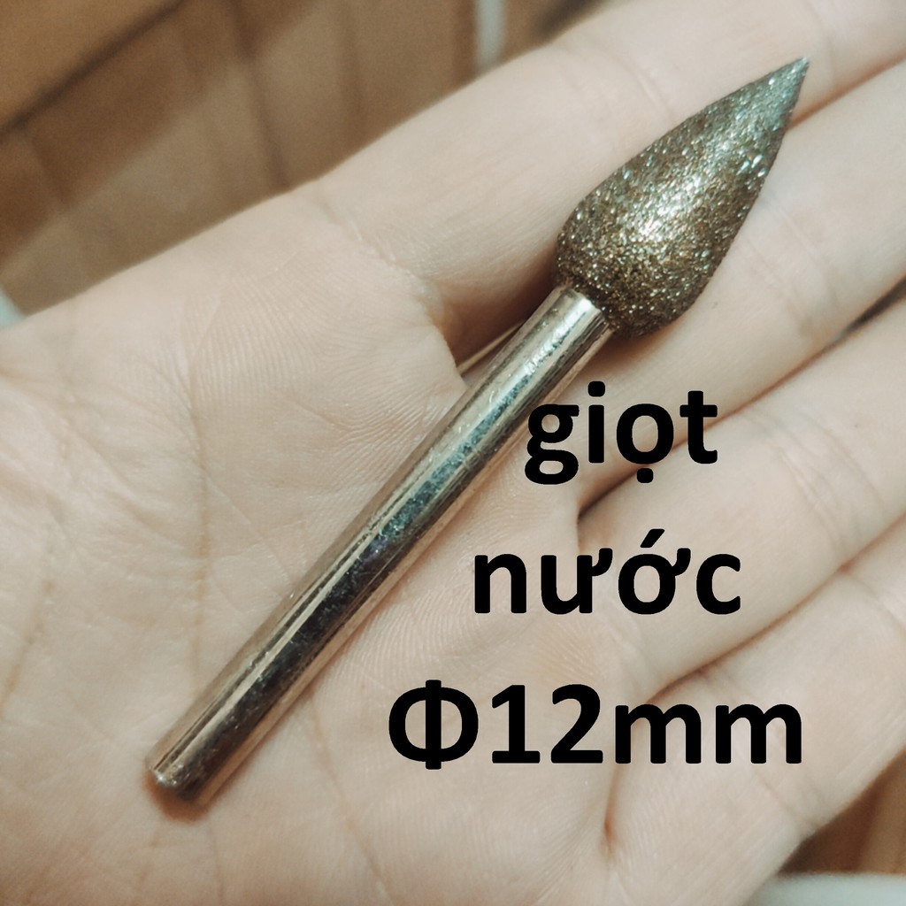 Mũi mài kim cương, mũi mài khắc đá, ngọc, hình giọt nước 6-8-10-12mm, cán 6mm