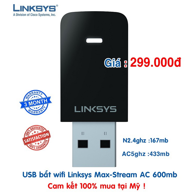 USB bắt Wifi Linksys Max-Stream AC600 Dual-Band MU-MIMO (WUSB6100M) hàng trưng bày US, mới nguyên hộp. | BigBuy360 - bigbuy360.vn