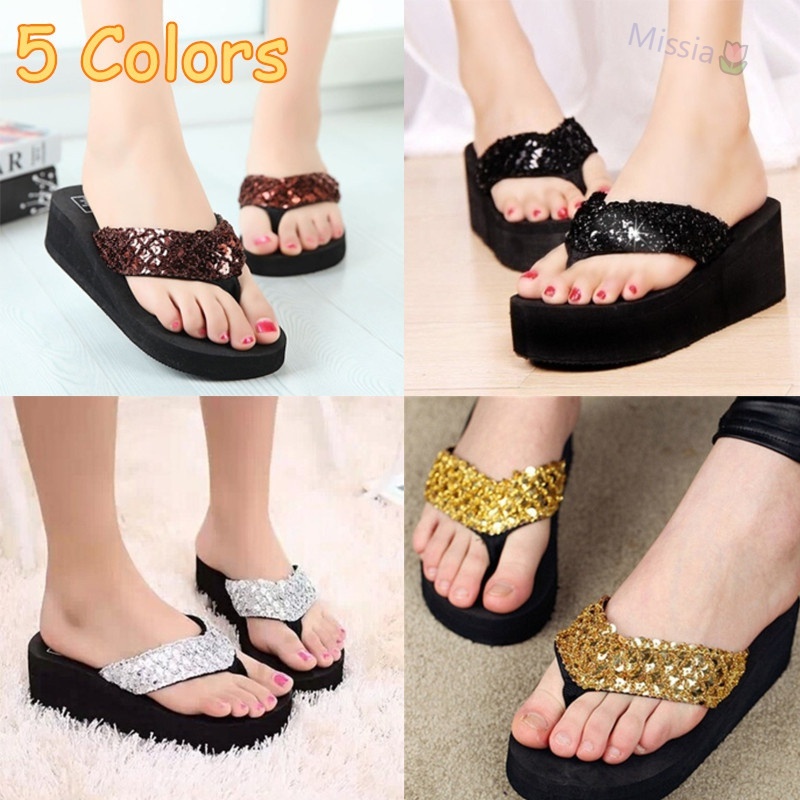 Dép đế xuồng phối quai đính kim sa thời trang đi biển hè dành cho nữ
