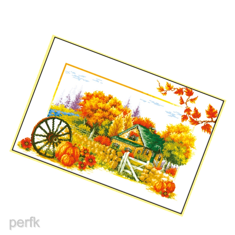 Tranh thêu chữ thập họa tiết hình phong cảnh mùa thu