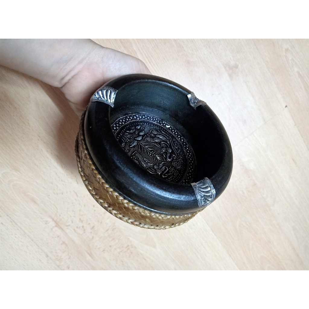 Gạt tàn thuốc lá gỗ hình tròn hàng Thái Lan cỡ to 12 cm