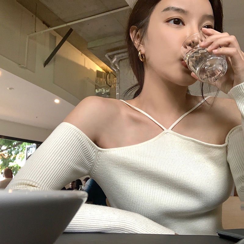 Áo dệt kim tay dài trễ vai quyến rũ thời trang mùa thu cho nữ chất lượng cao