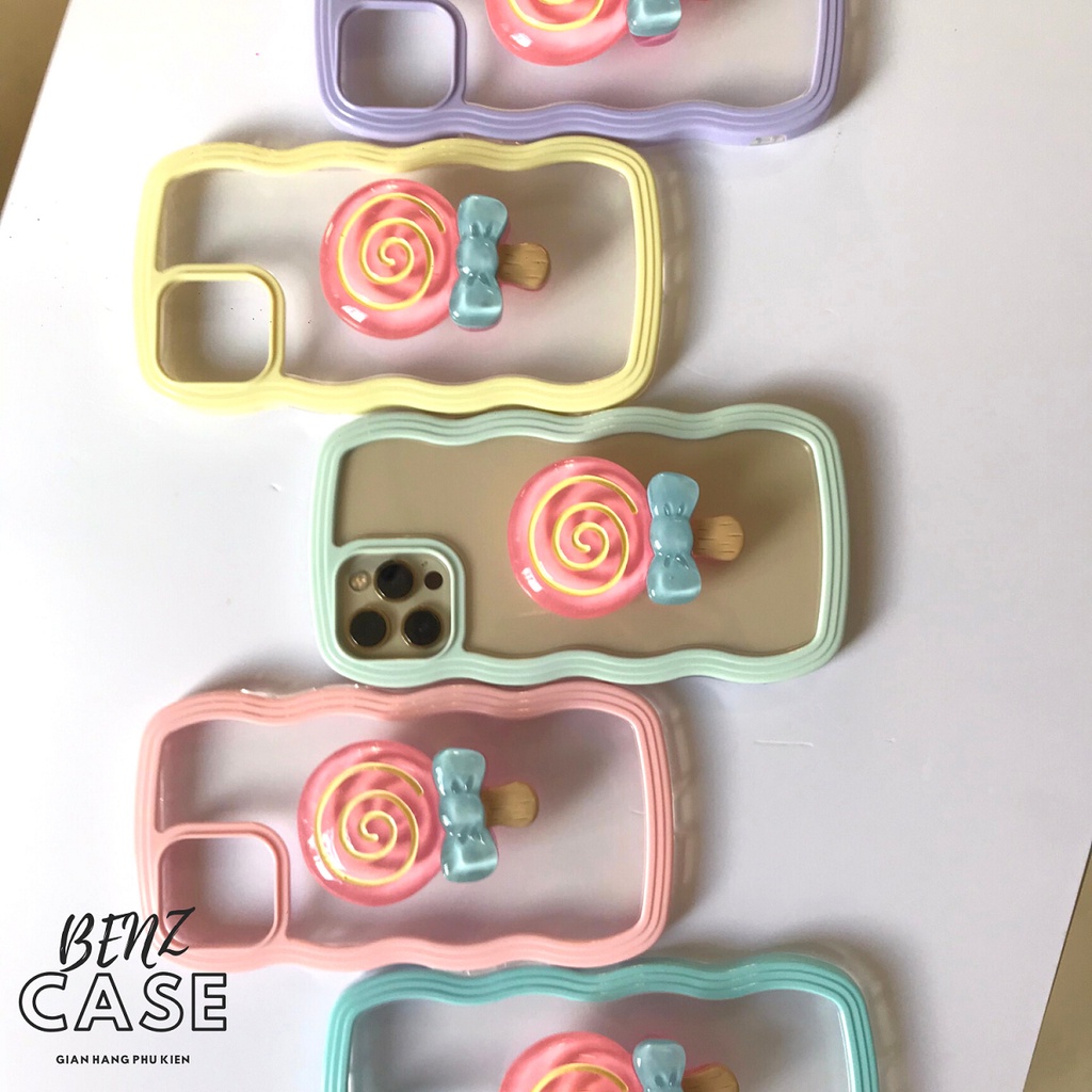 Ốp lưng iPhone 2 mảnh gợn sóng kèm chân đế hình kẹo que siêu cute, chất liệu nhựa dẻo ốp sát viền máy