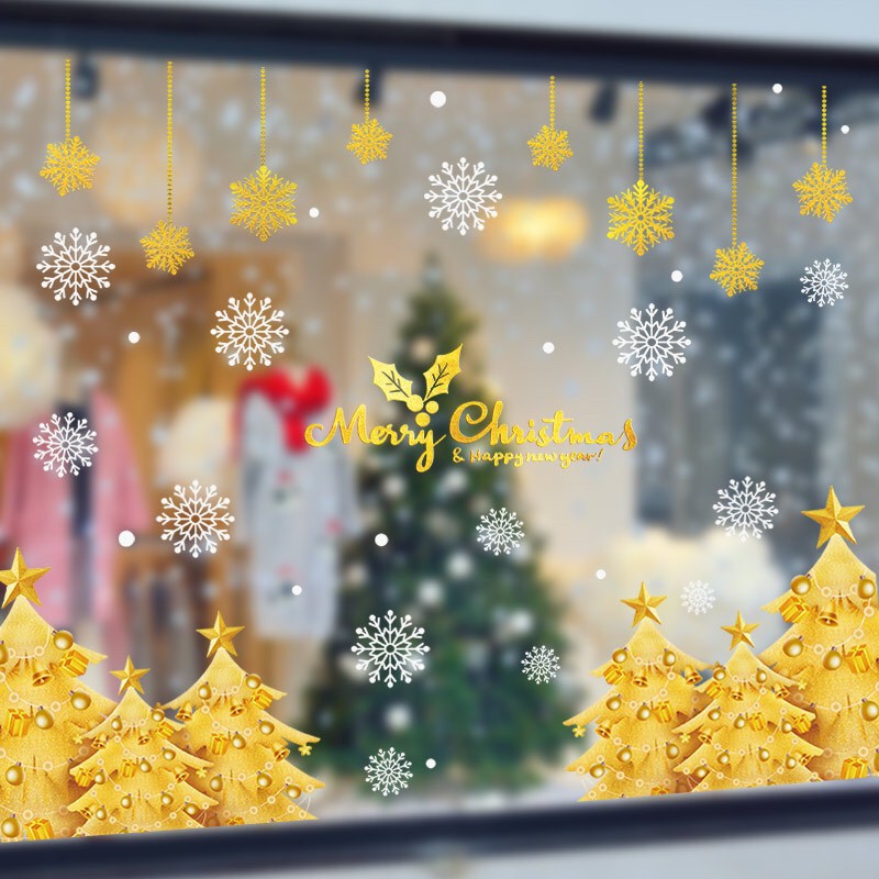 Decal dán tường Noel HÍT TĨNH ĐIỆN - Thông Vàng lấp lánh cao cấp