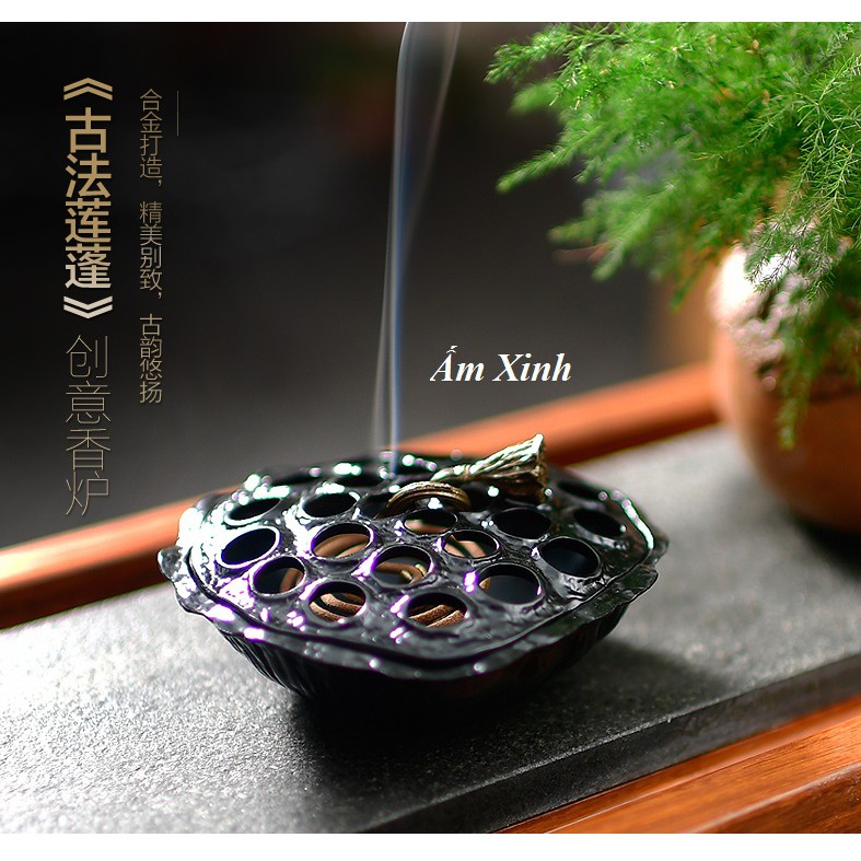 Lư hương đốt trầm + Đế gỗ Đàn Hương