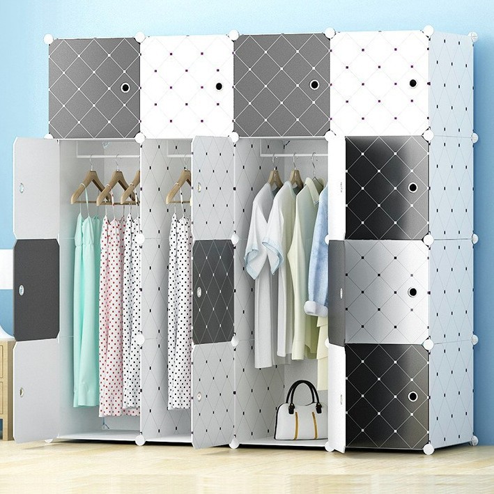Xả Kho Tủ nhựa lắp ghép 16 ô sâu 47cm (thân Caro trắng, cánh Caro Đen-Trắng)