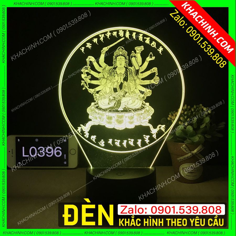 Đèn thờ Phật Quan Âm nghìn tay - khắc hình Phật Giáo theo yêu cầu - Mẫu L0396-L có Remote thay đổi 16 màu