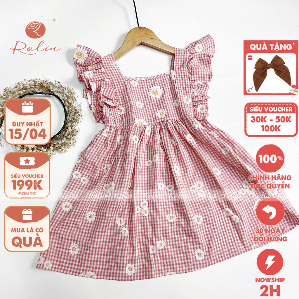 Váy bé gái hồng in hoa cánh tiên ROLIA vải mát mềm nhẹ V16