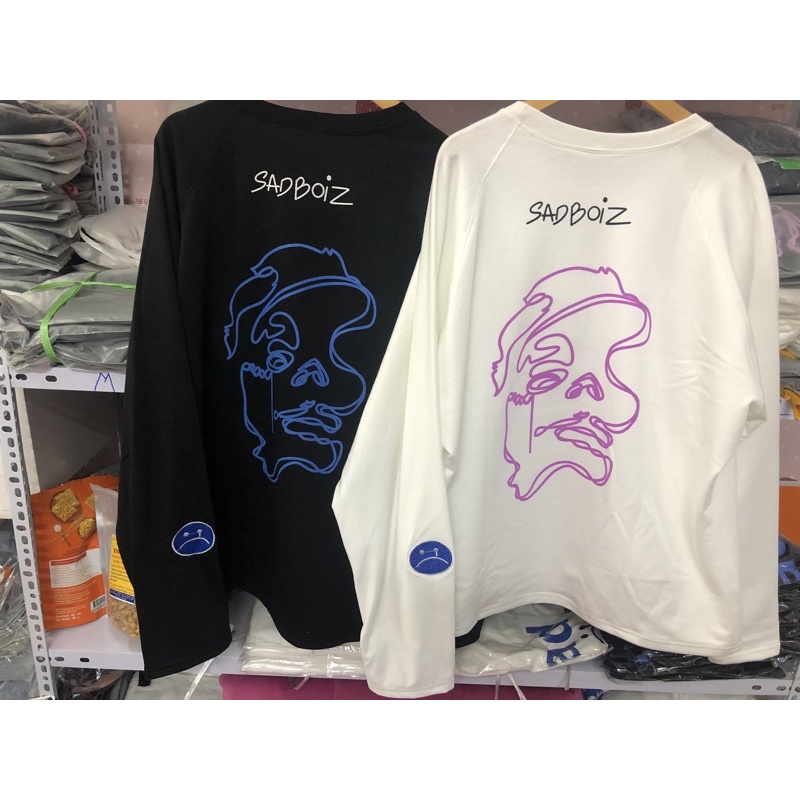 Áo thun dài tay SADBOIZ  SADSTORY LONG SLEEVE mặt xanh in hai mặt thêu tay  unisex form rộng chất da cá dày