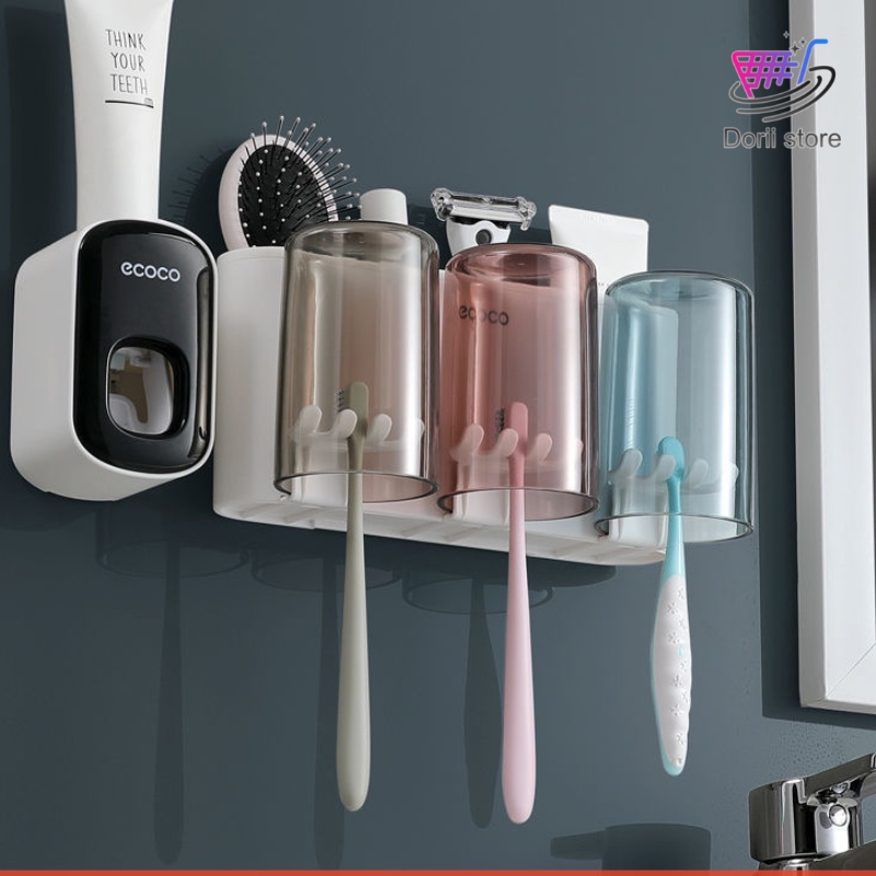 Bộ Nhả Kem Đánh Răng Tự Động ECOCO, Hộp Đựng Bàn Chải Đánh Răng, Kệ Để Đồ Phòng Tắm Cao Cấp- Dorii Store