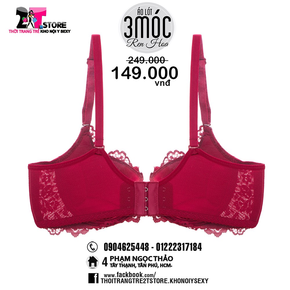 Áo Nâng Ngực Cotton 3 Móc Phối Ren (Đỏ)