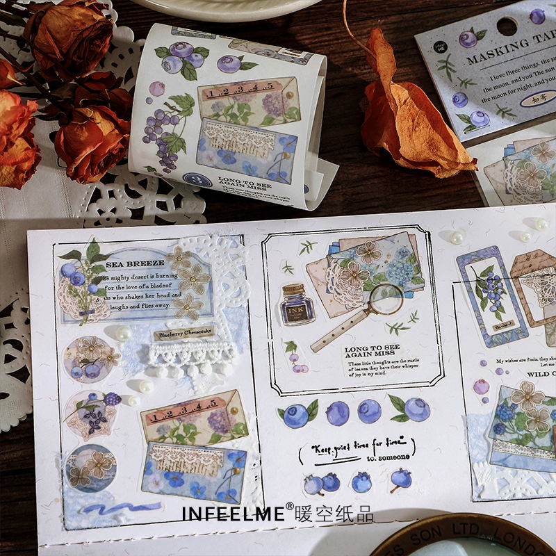 Dải masking washi tape botanical letter trang trí sổ, làm journal