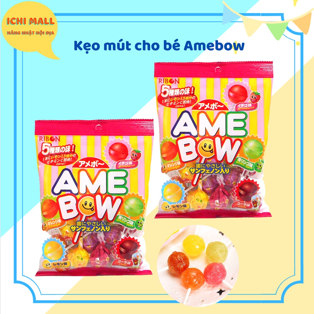Kẹo mút cho bé Amebow, gói 12 cây (Date: 2023)