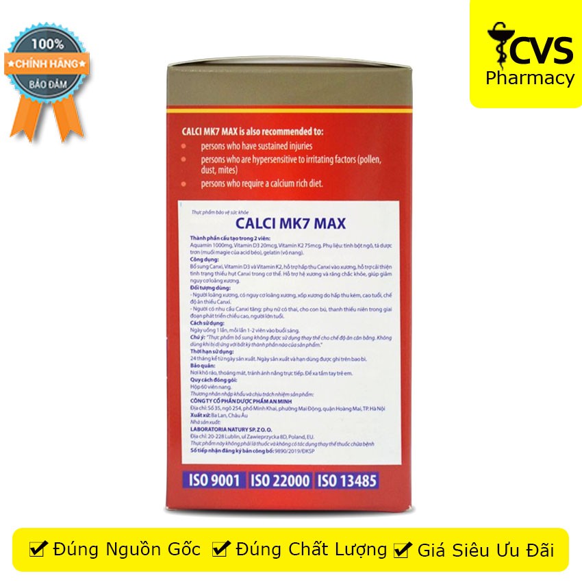 CALCI MK7 MAX - Canxi tảo đỏ tốt cho bà bầu, thanh thiếu niên, hỗ trợ giảm nguy cơ loãng xương - cvspharmacy